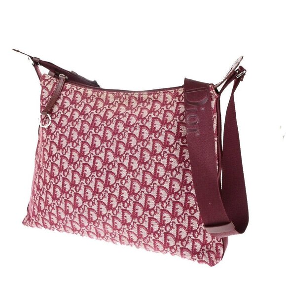 CHRISTIAN DIOR Trotter Pattern Shoulder Bag Canvas Leather Burgundy - Picture 1 of 1